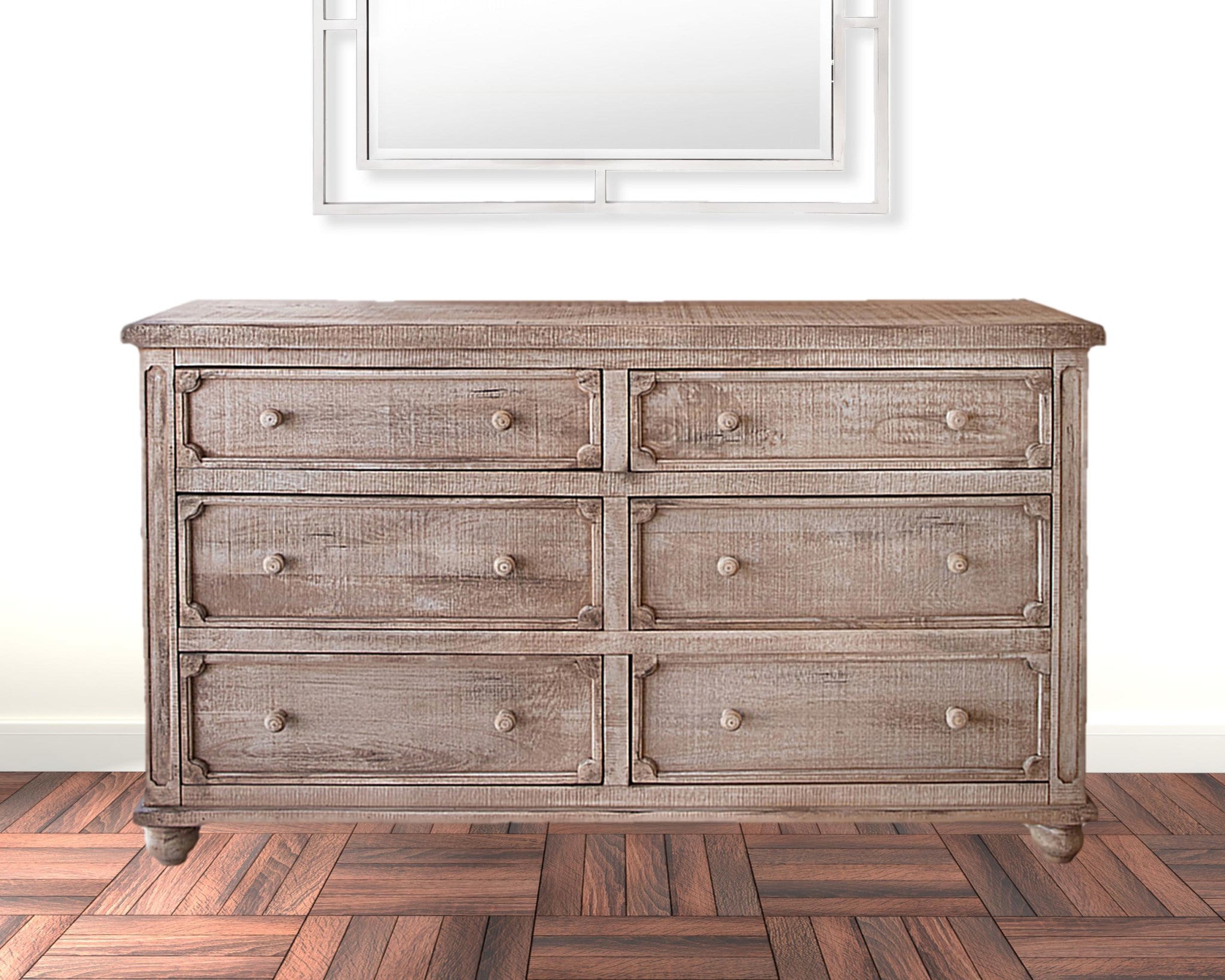 70" Natural Solid Wood Six Drawer Double Dresser