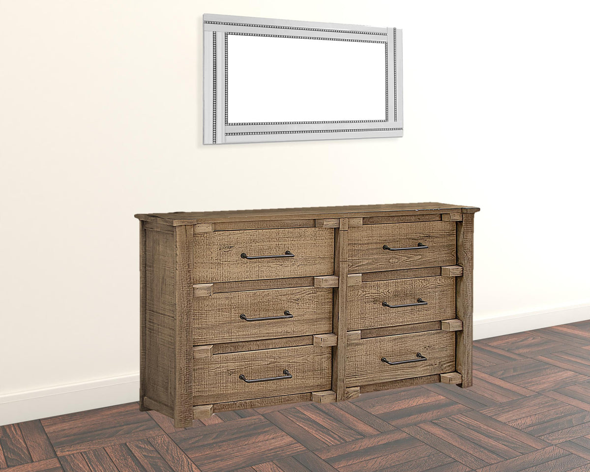 67" Natural Solid Wood Six Drawer Double Dresser