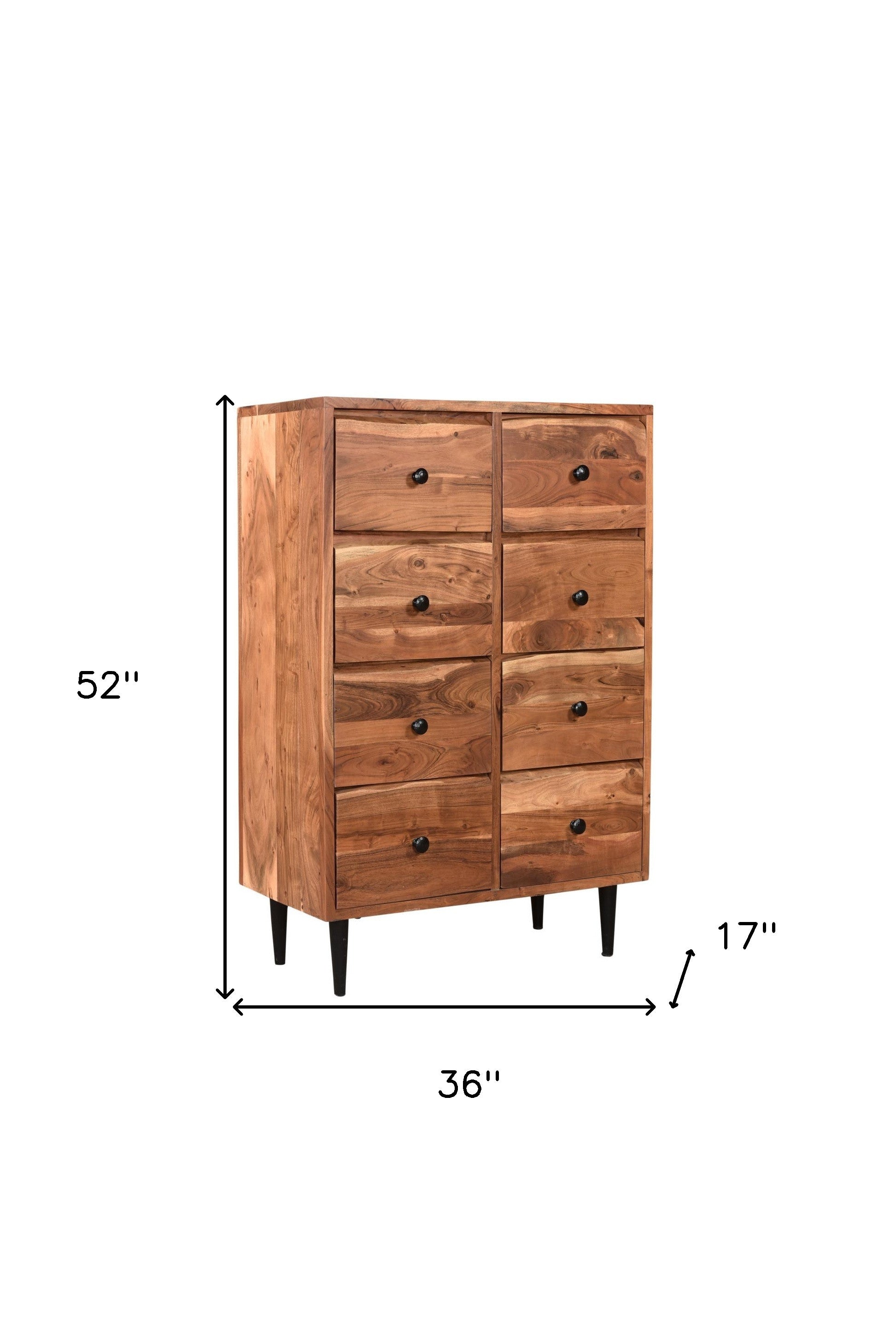 36" Brown Solid Wood Eight Drawer Chest