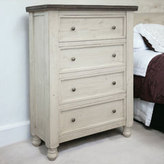 39" Gray and Ivory Solid Wood Four Drawer Chest