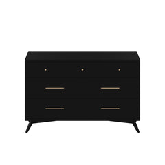 56" Black Solid Wood Seven Drawer Double Dresser