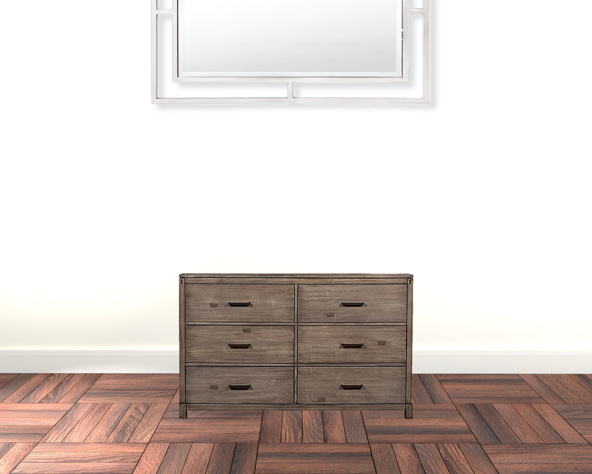 60" Gray Solid Wood Six Drawer Double Dresser