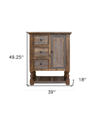 39" Brown Solid Wood Three Drawer Chest