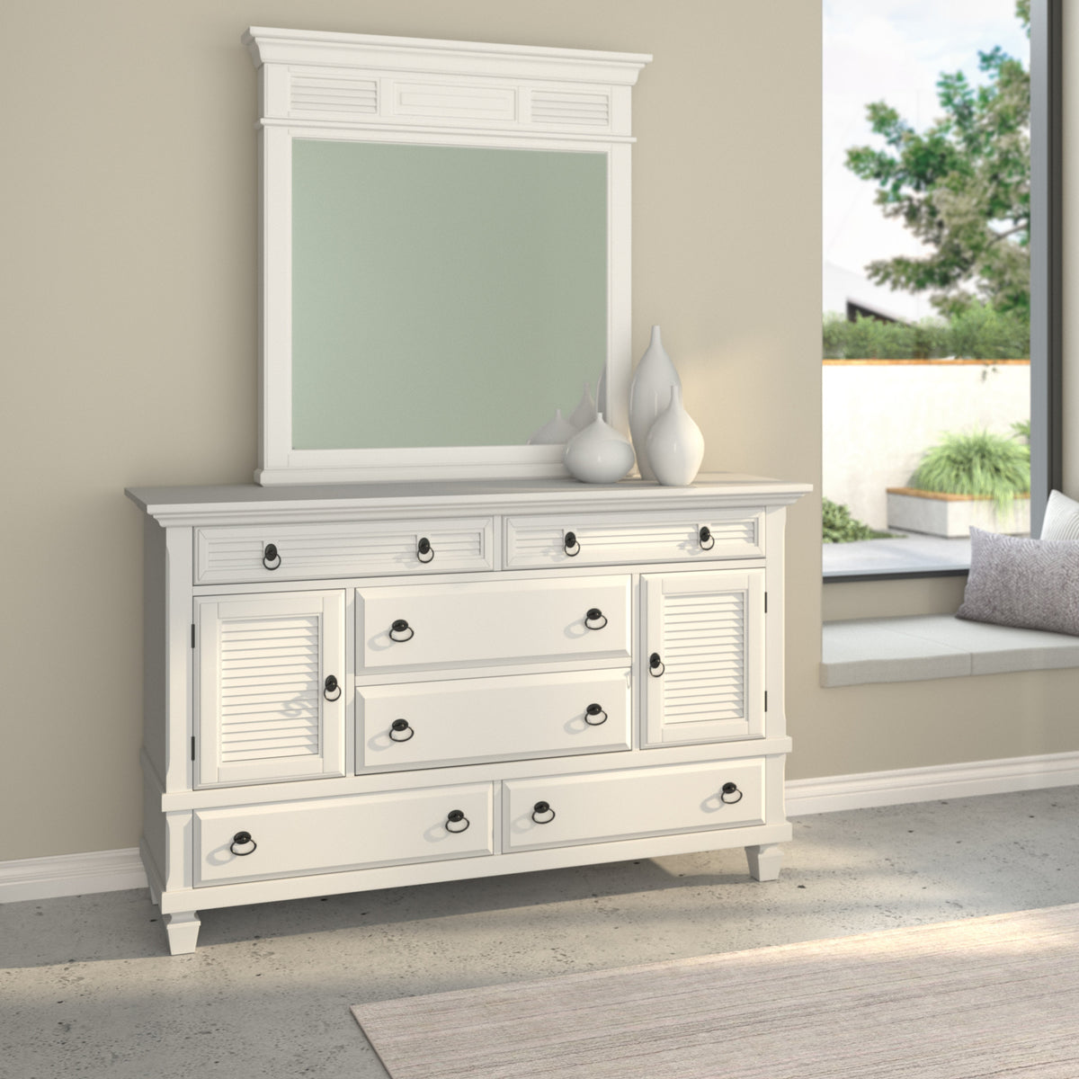 62" White Solid Wood Six Drawer Double Dresser