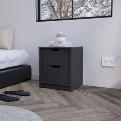 19" Black Two Drawer Faux Wood Nightstand