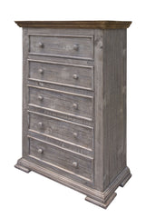 37" Gray Solid Wood Five Drawer Chest