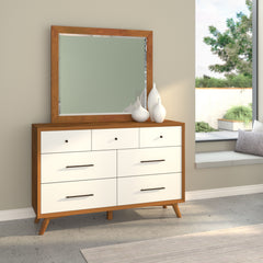 56" Brown and White Solid Wood Seven Drawer Double Dresser