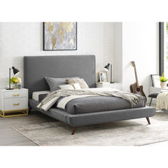 Gray Solid Wood Full Upholstered Linen Bed