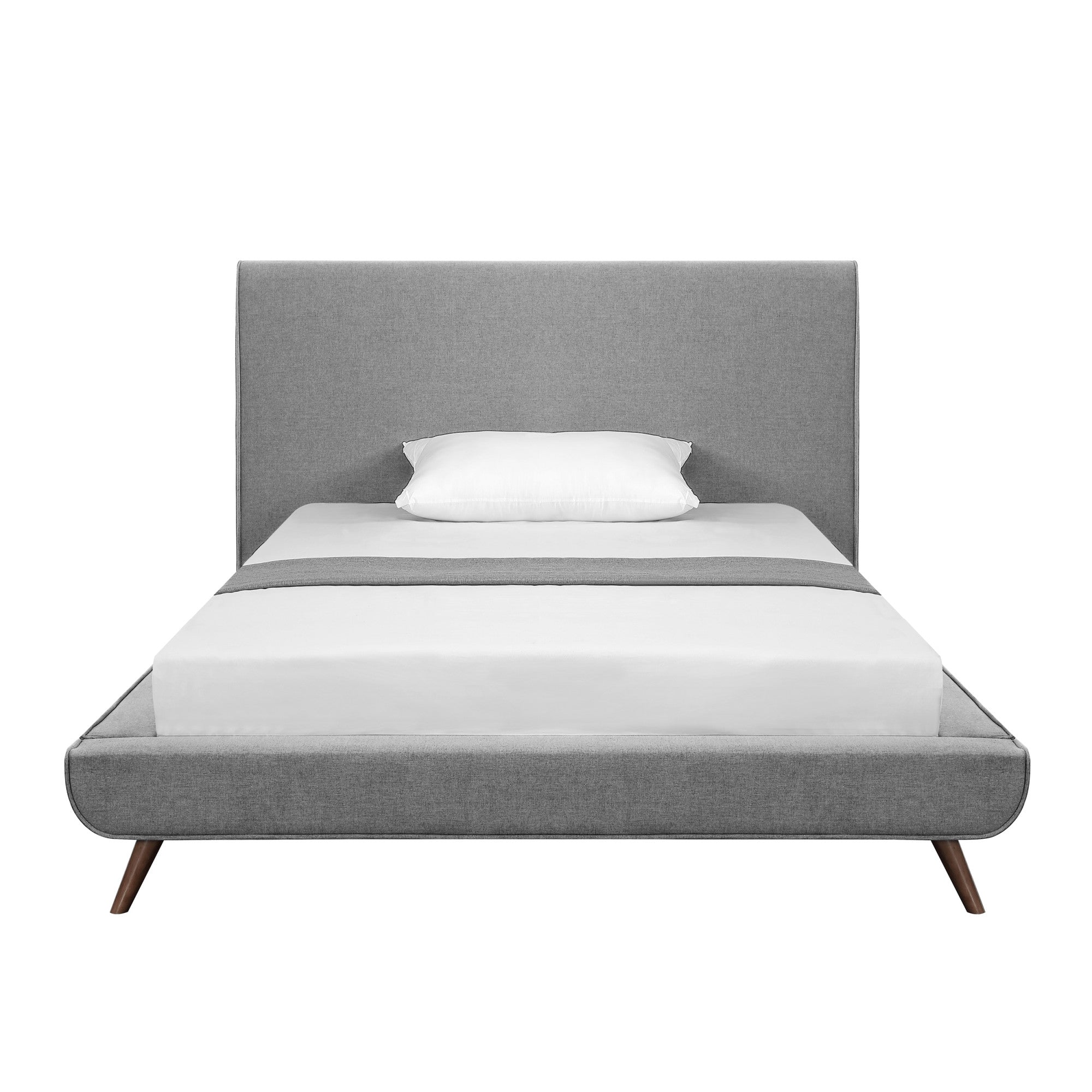 Gray Solid Wood Full Upholstered Linen Bed