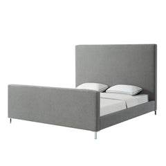 Gray Solid Wood Queen Upholstered Linen Bed