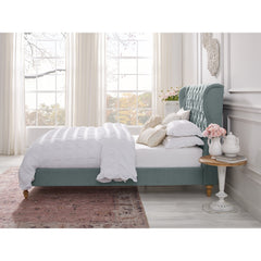 Blue Solid Wood Twin Tufted Upholstered Linen Bed