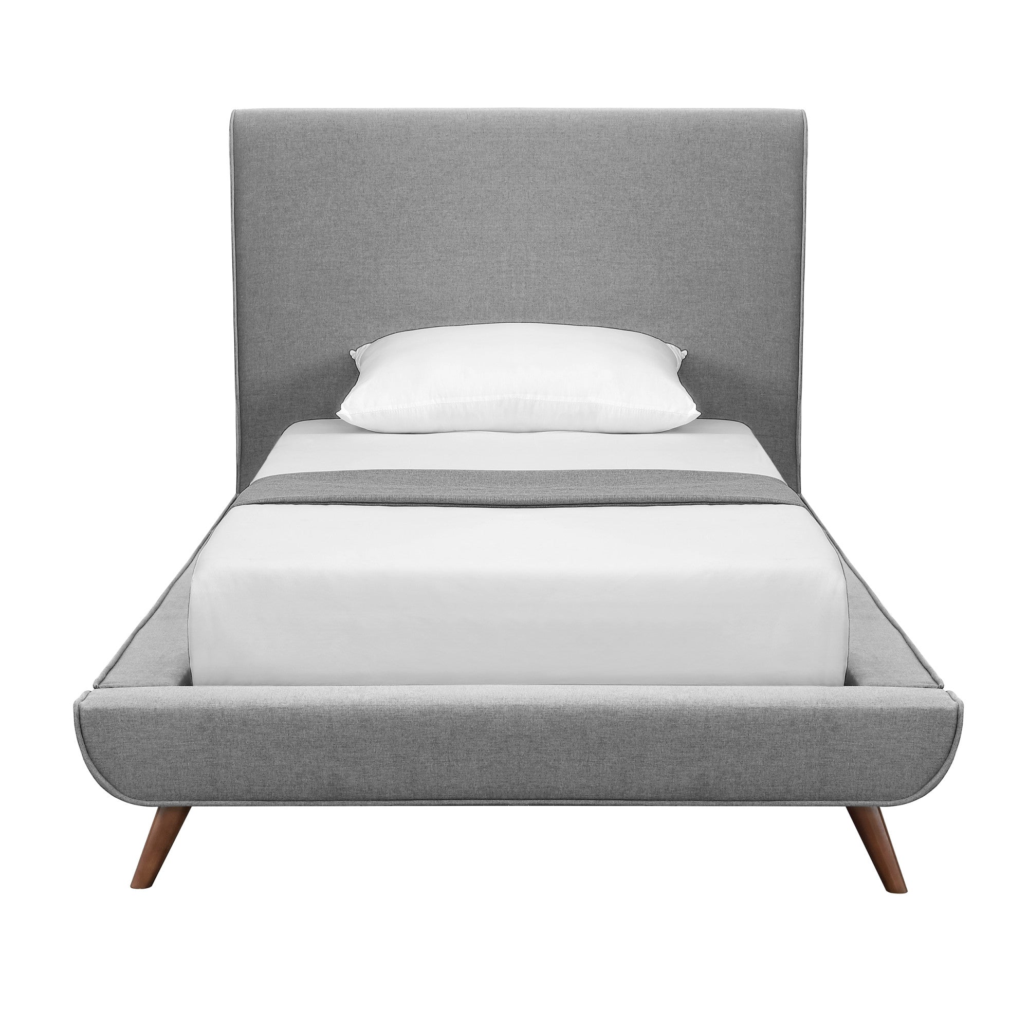 Gray Solid Wood Twin Upholstered Linen Bed