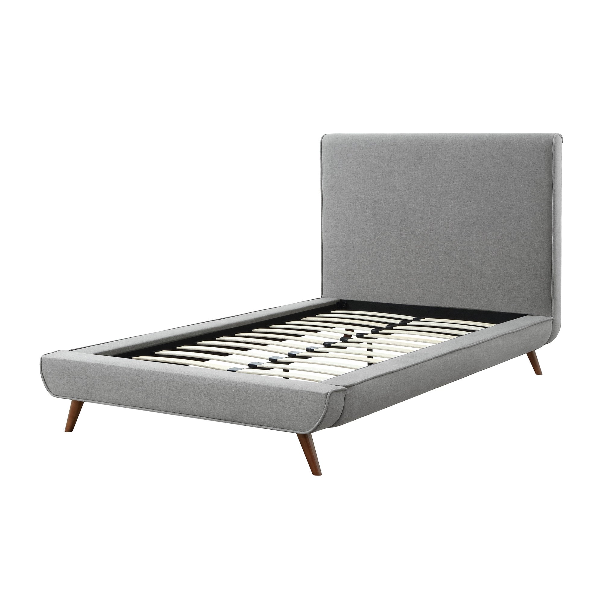 Gray Solid Wood Twin Upholstered Linen Bed