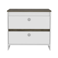 22" White Two Drawer Faux Wood Nightstand