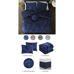 Navy Blue Queen PolYester 130 Thread Count Washable Down Comforter Set