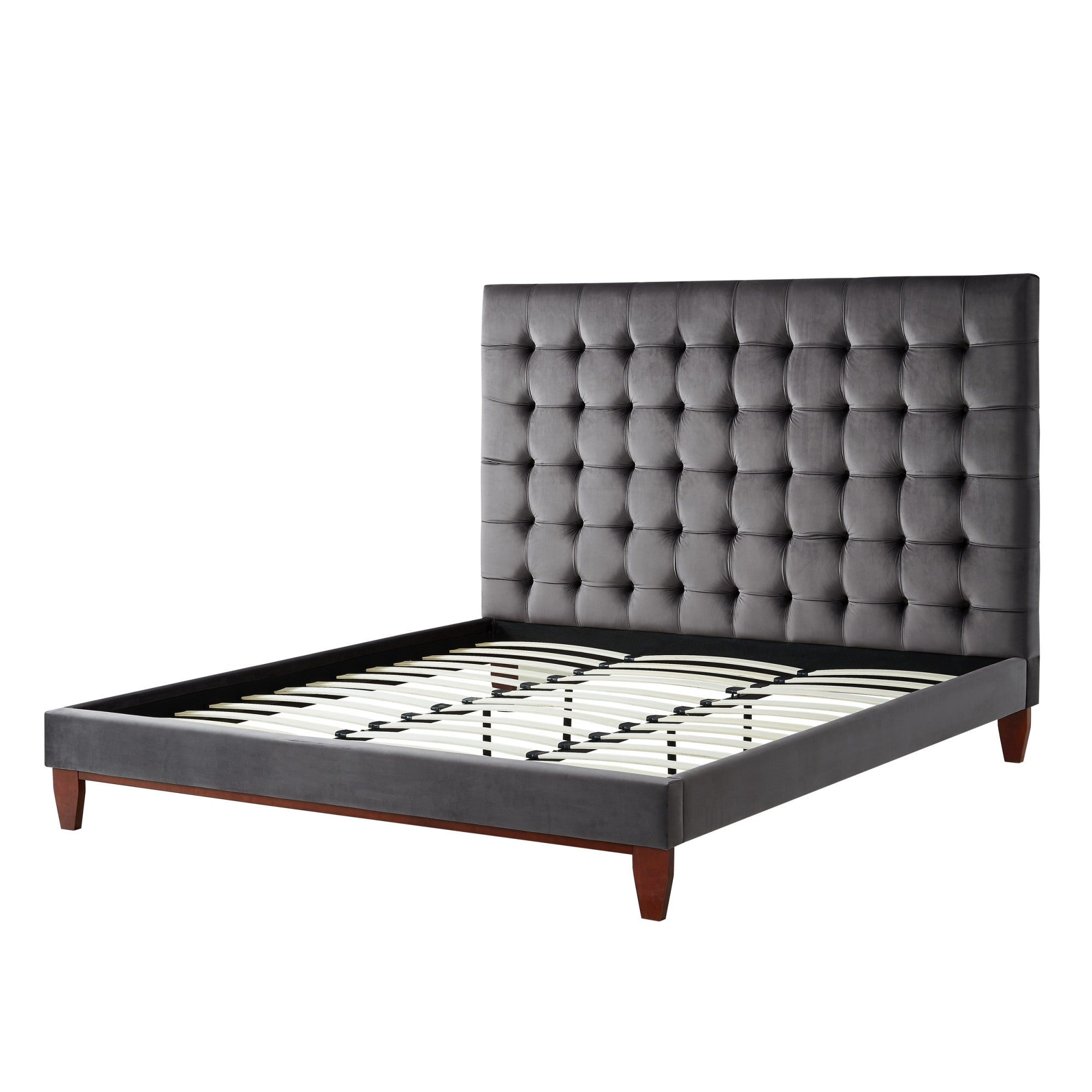 Gray Solid Wood King Tufted Upholstered Velvet Bed