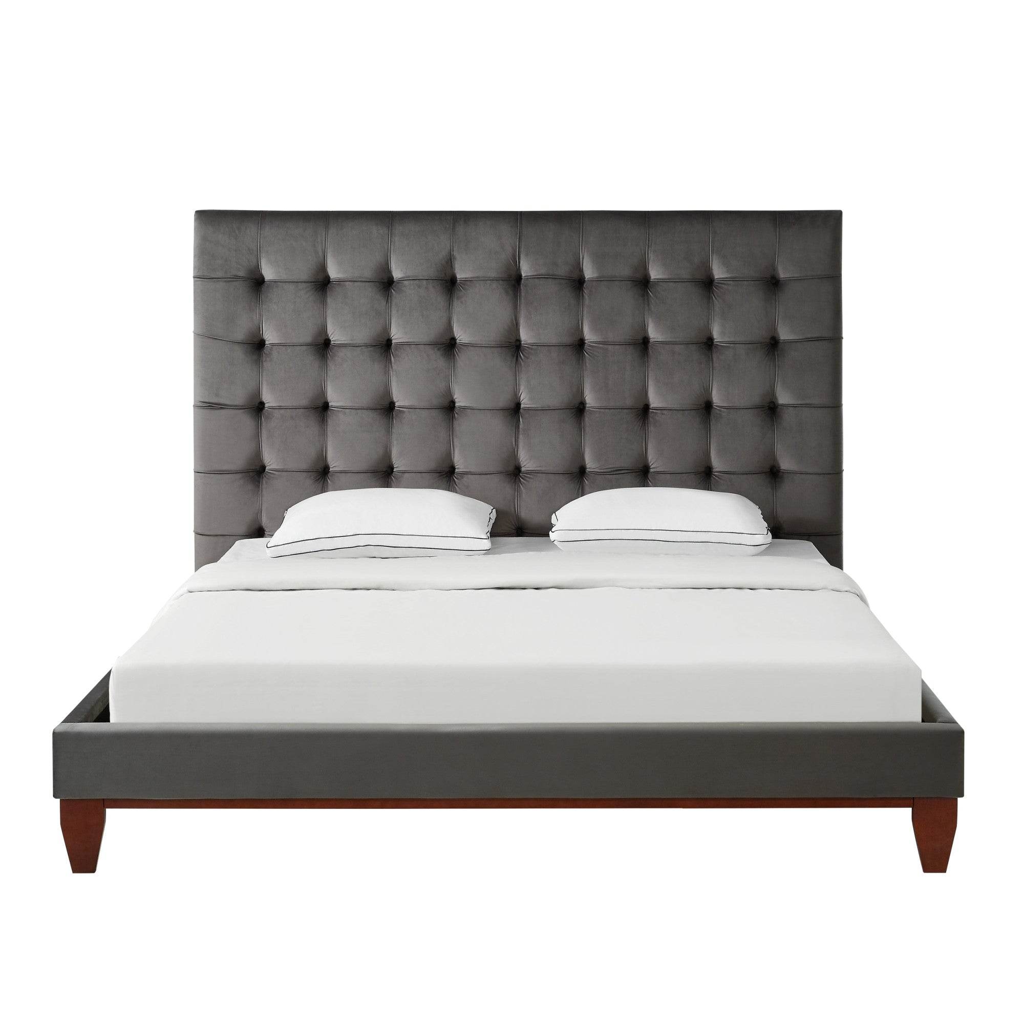 Gray Solid Wood Queen Tufted Upholstered Velvet Bed