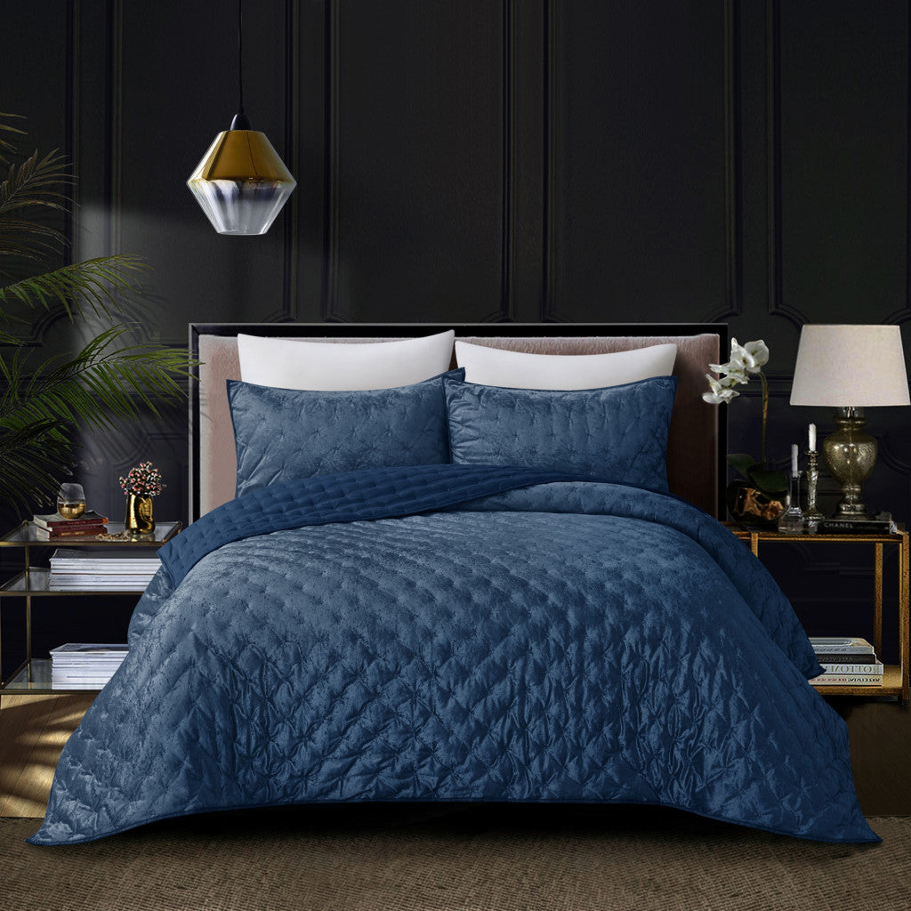 Navy Blue King Polyester 220 Thread Count Washable Down Comforter Set