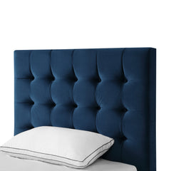 Navy Blue Solid Wood Full Tufted Upholstered Velvet Bed