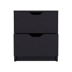 19" Black Two Drawer Faux Wood Nightstand