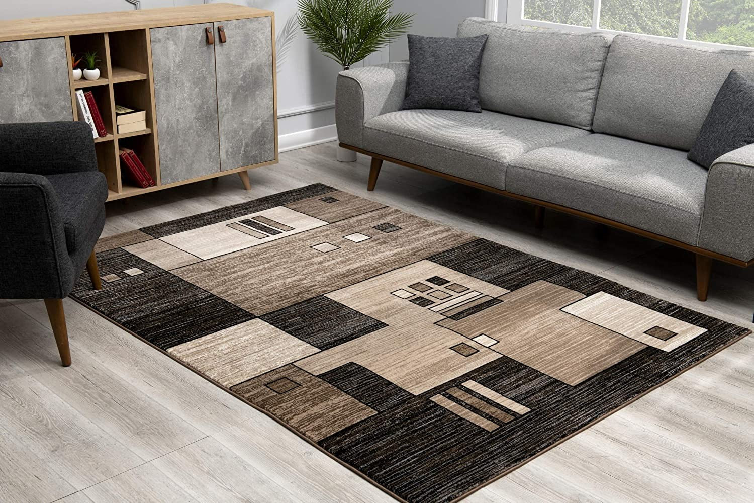 8' Brown and Black Abstract Power Loom Runner Rug