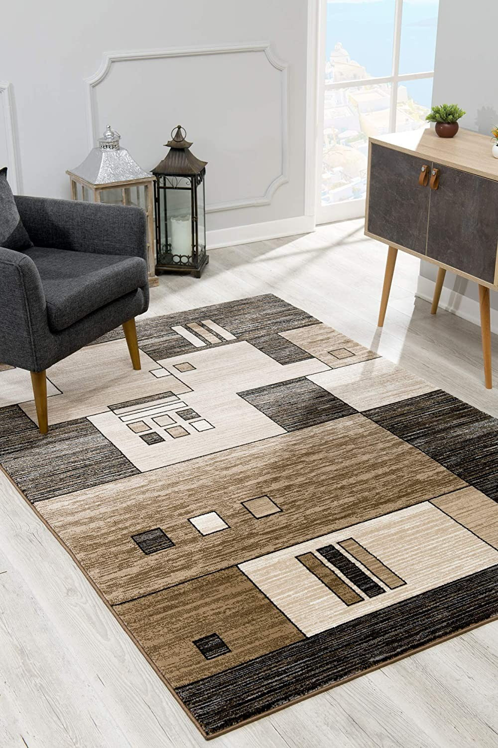 8' Brown and Black Abstract Power Loom Runner Rug