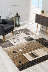 8' Brown and Black Abstract Power Loom Runner Rug