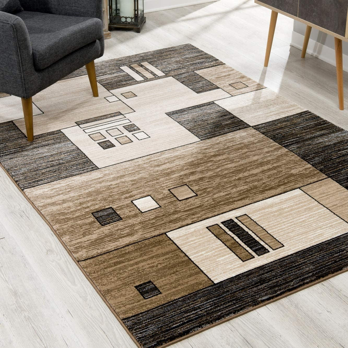 8' Brown and Black Abstract Power Loom Runner Rug