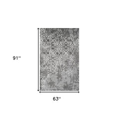 5' x 8' Gray and Ivory Oriental Distressed Area Rug