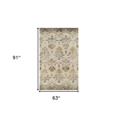 5' x 8' Beige and Brown Oriental Area Rug