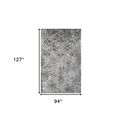 8' x 11' Gray and Ivory Oriental Distressed Area Rug