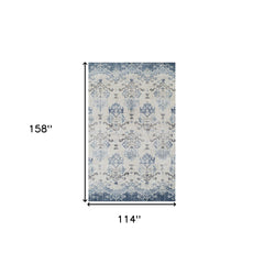 10' x 13' Blue and Ivory Oriental Area Rug