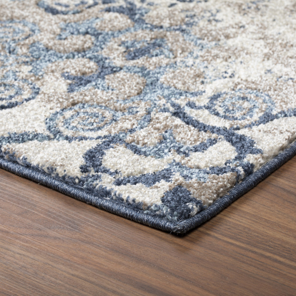 10' x 13' Blue and Ivory Oriental Distressed Area Rug