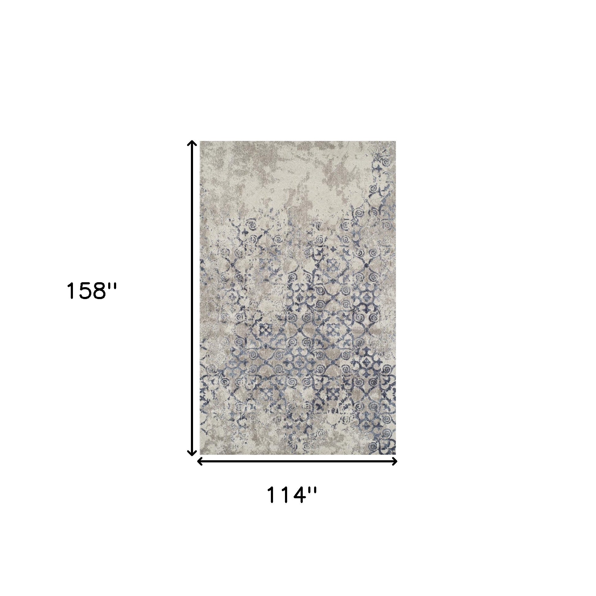 10' x 13' Blue and Ivory Oriental Distressed Area Rug