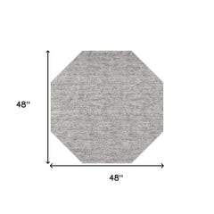 4' Blue and Ivory Octagon Wool Hand Loomed Area Rug