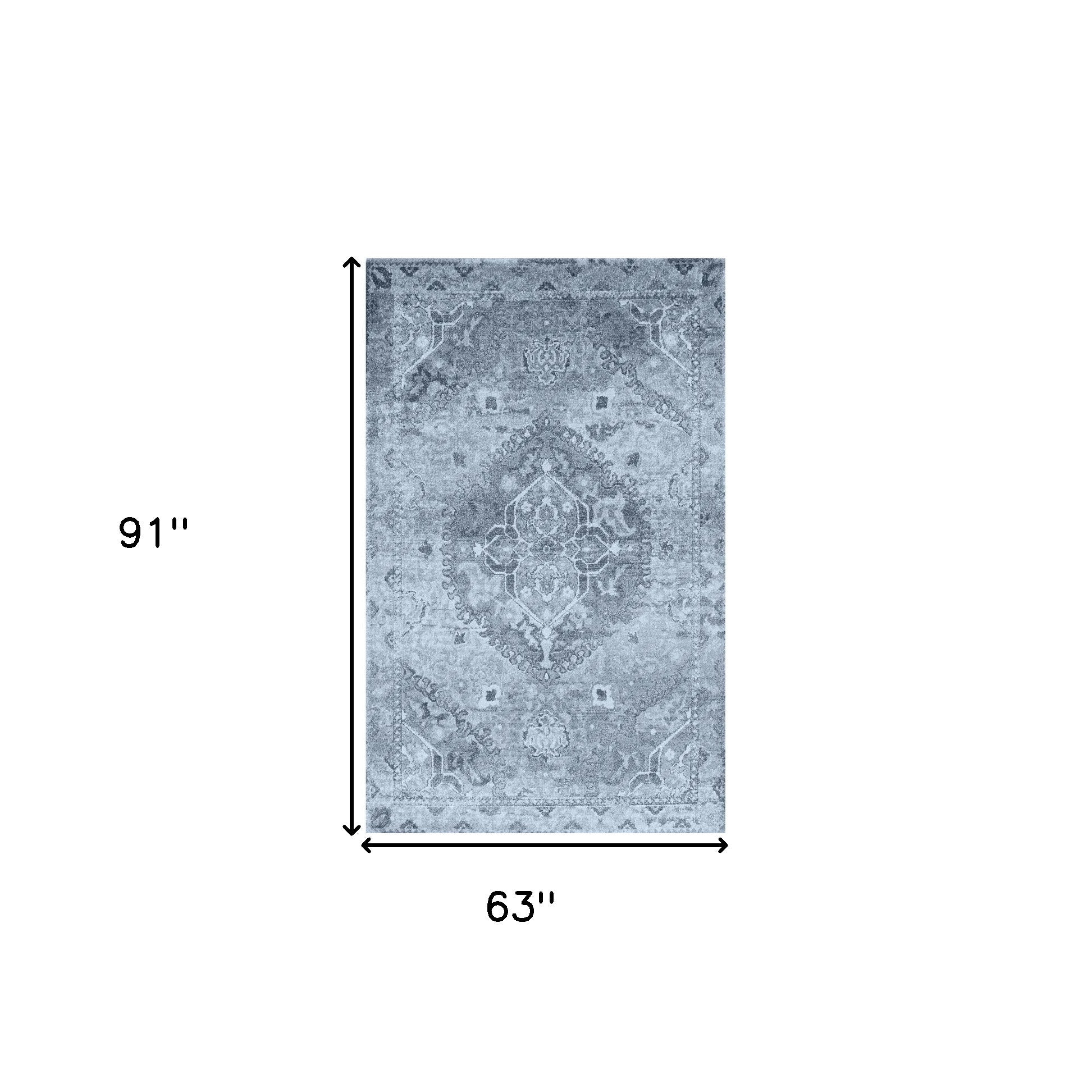 5' x 8' Blue and Ivory Oriental Distressed Area Rug
