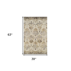3' X 5' Beige and Brown Oriental Area Rug