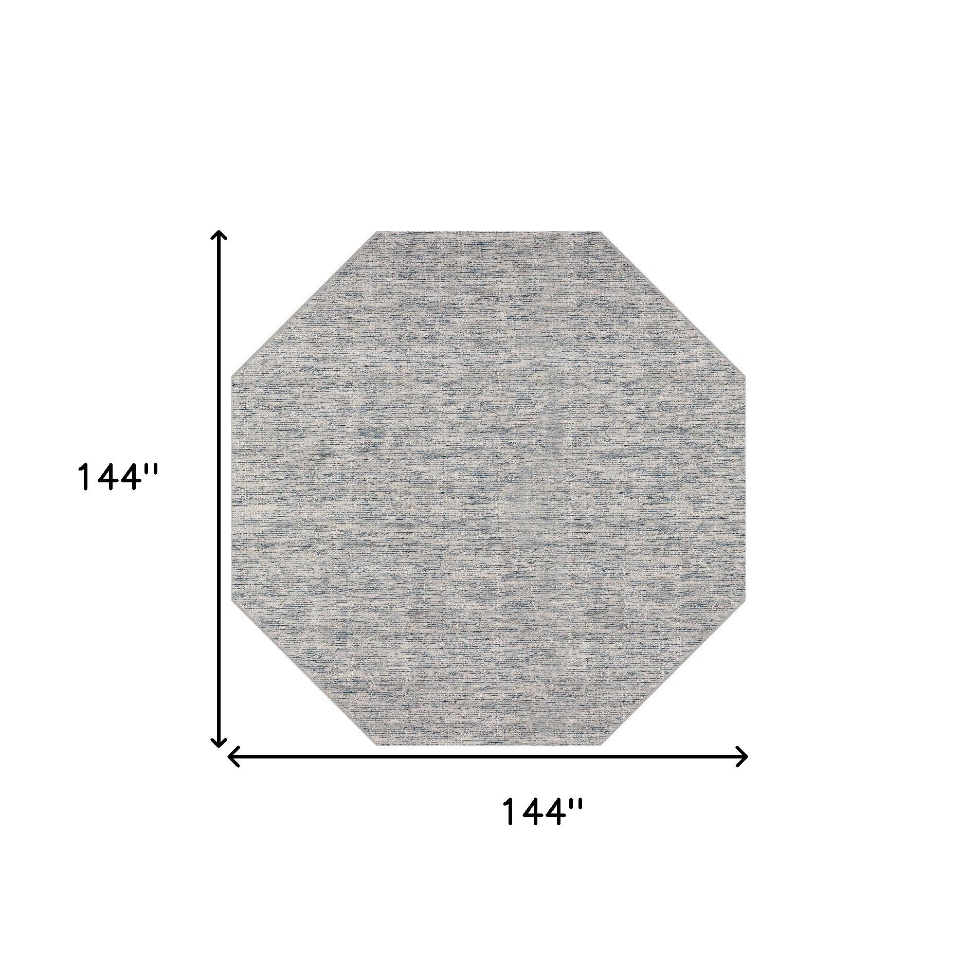 12' Octagon Blue and Ivory Octagon Wool Hand Loomed Area Rug