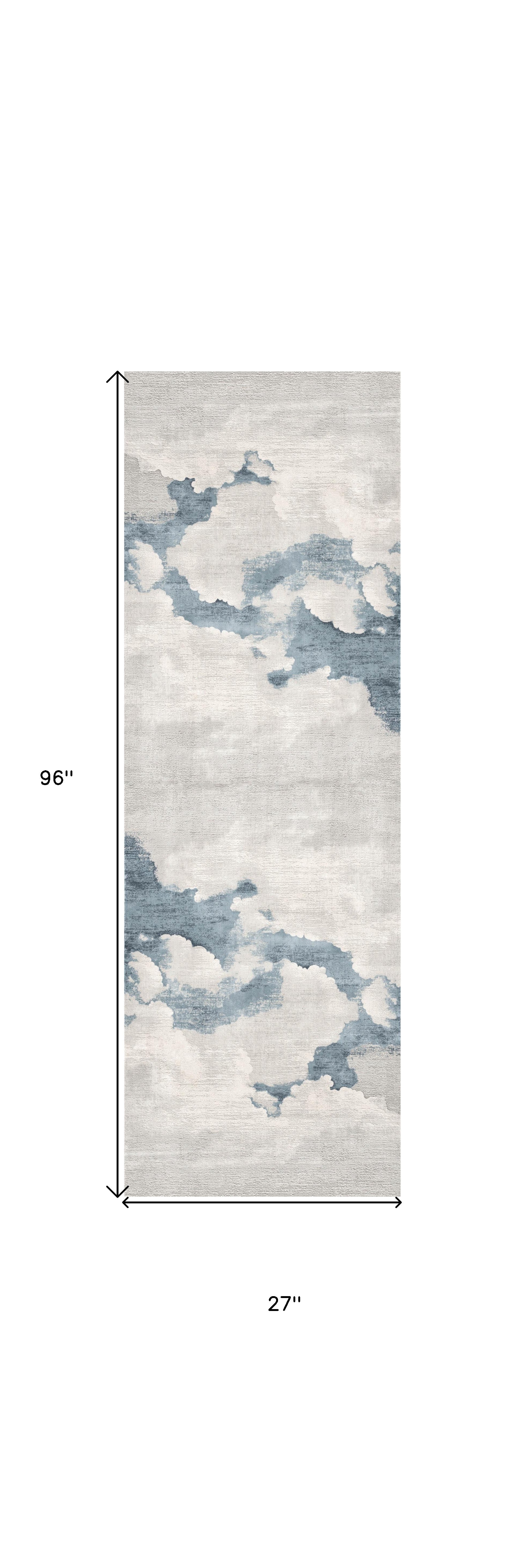 8' Blue and Gray Abstract Washable Non Skid Area Rug