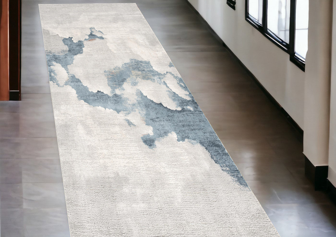 10' Blue and Gray Abstract Washable Non Skid Area Rug
