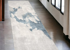 10' Blue and Gray Abstract Washable Non Skid Area Rug