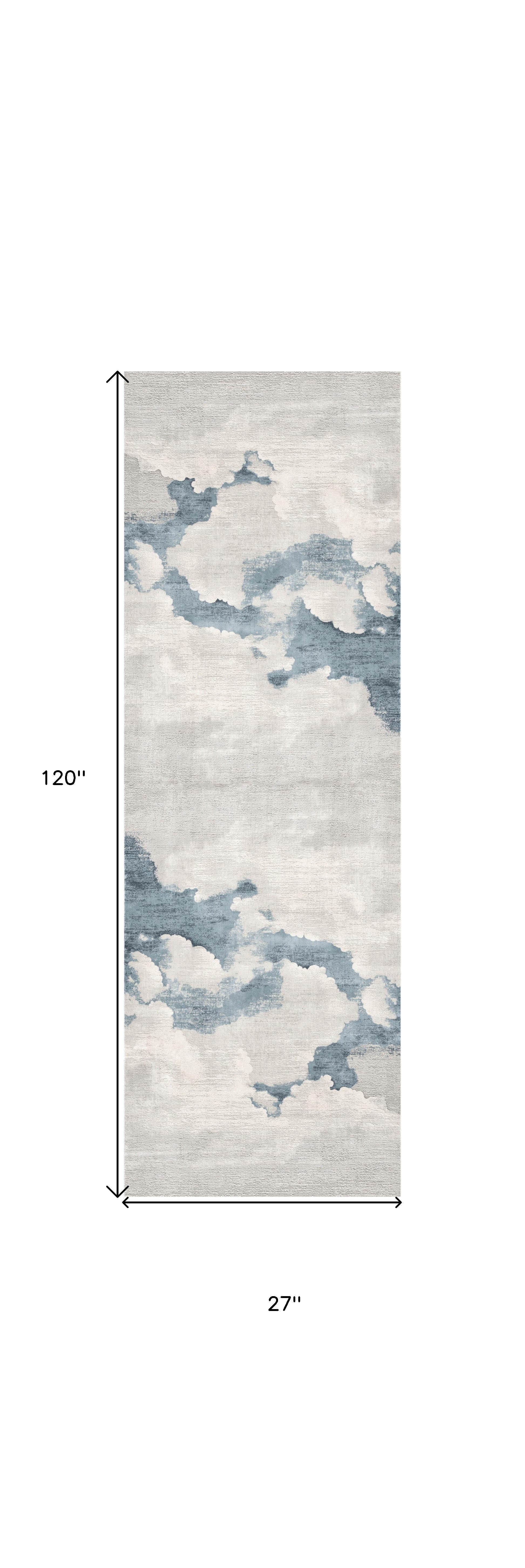 10' Blue and Gray Abstract Washable Non Skid Area Rug