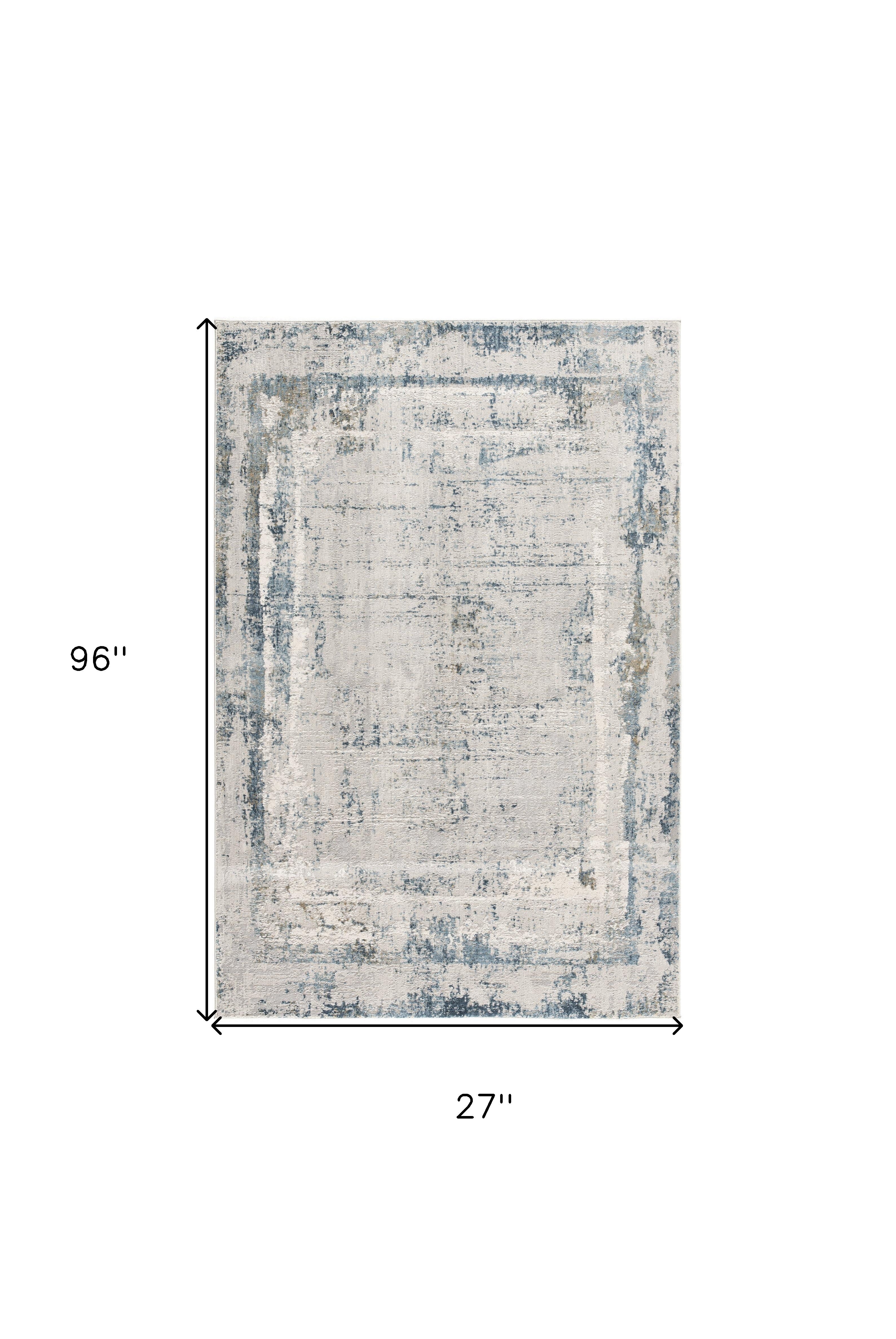8' Blue and Gray Abstract Washable Non Skid Area Rug
