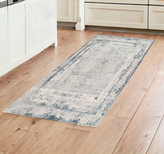 8' Blue and Gray Abstract Washable Non Skid Area Rug