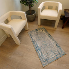 8' Blue and Gray Abstract Washable Non Skid Area Rug