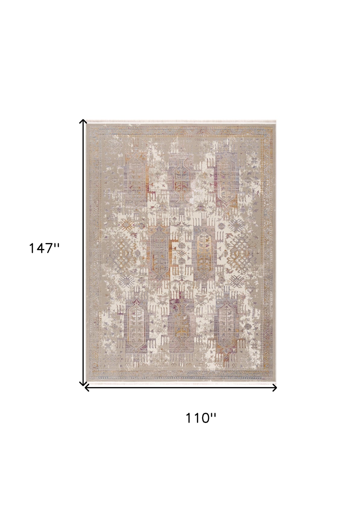 9' x 12' Beige and Ivory Oriental Power Loom Washable Non Skid Area Rug
