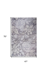 4' x 6' Gray and Beige Floral Area Rug