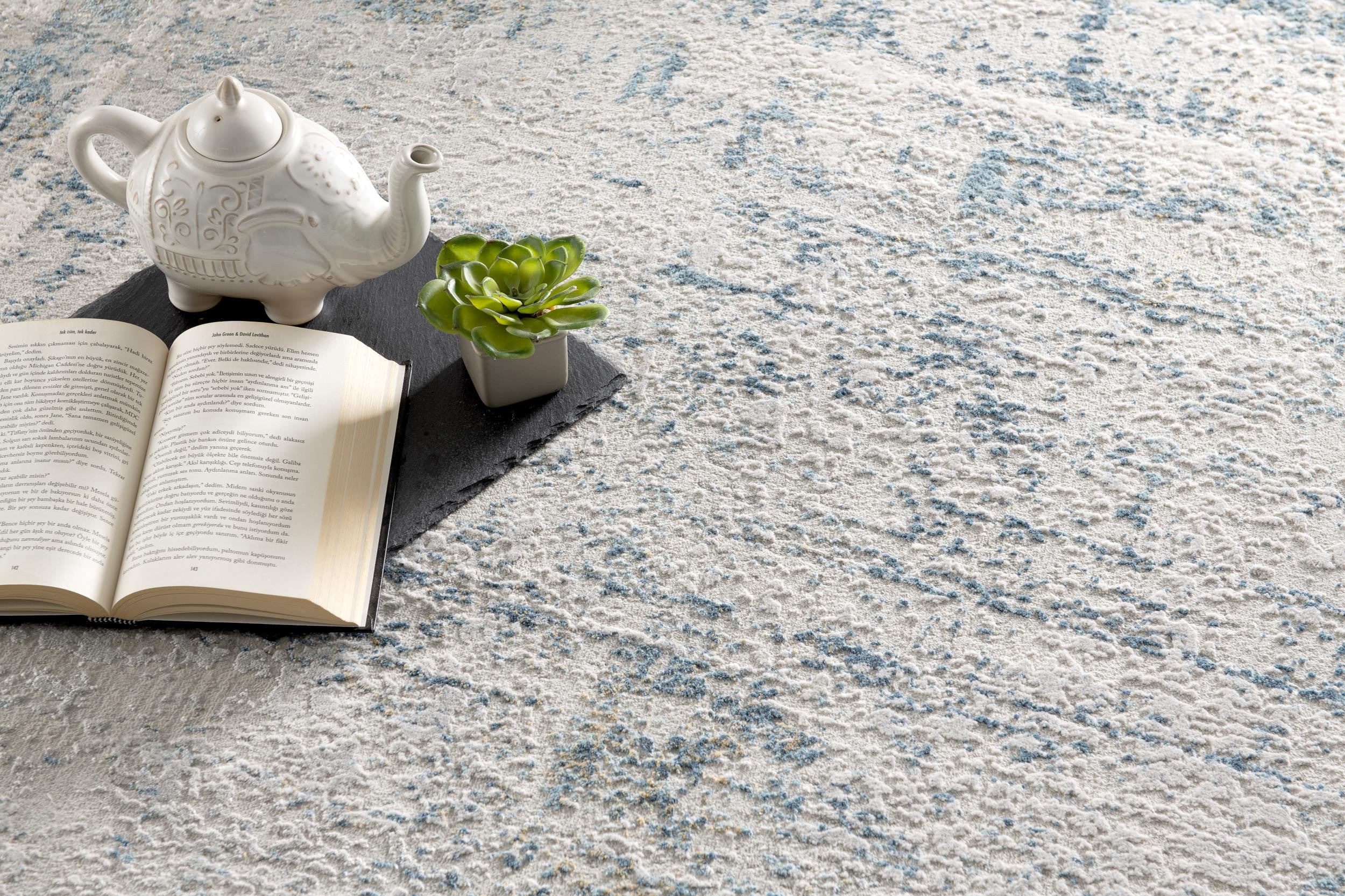 13' Blue and Gray Abstract Washable Non Skid Area Rug