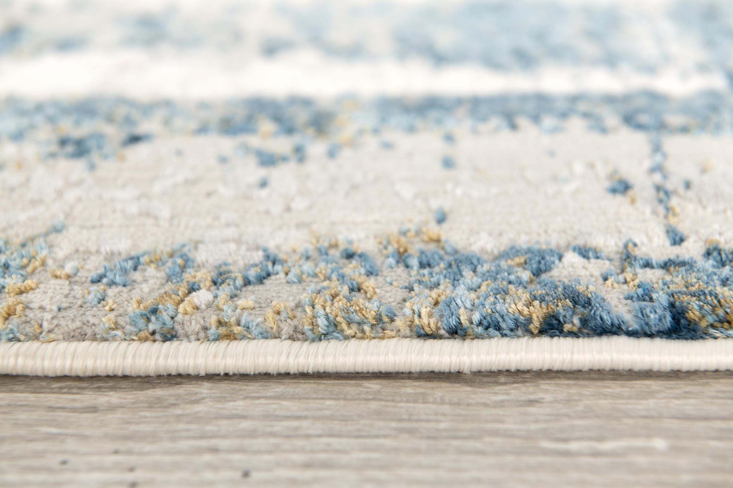 13' Blue and Gray Abstract Washable Non Skid Area Rug