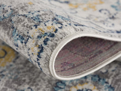 8' Blue and Gray Round Floral Washable Non Skid Area Rug